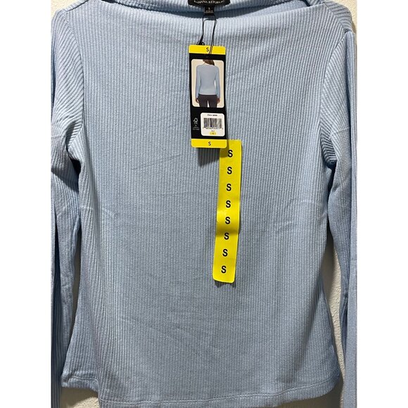 Banana Republic Womens Small Ribbed Knit Top Blue Long Sleeve Boat Neck NWT - Picture 4 of 11